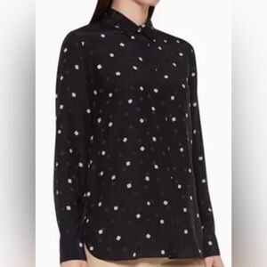 Theory Classic Silk Button Down Shirt Blouse Black Square Print Size M Petite